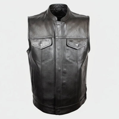 Gilet de club en cuir doublé de flanelle Open Road pour hommes