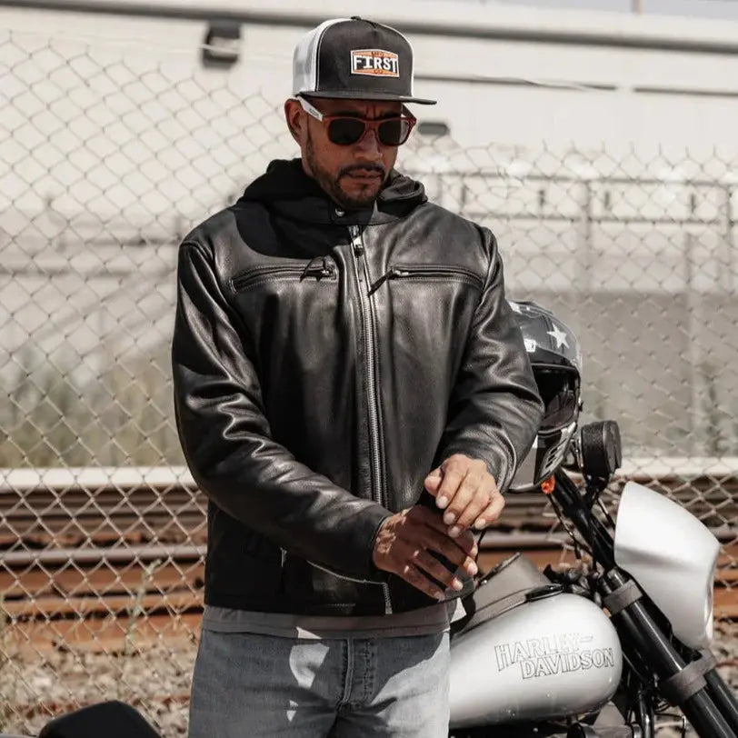 Open Road Men's Hooded Leather Motorcycle Jacket — Boutique of Leathers/Open Road