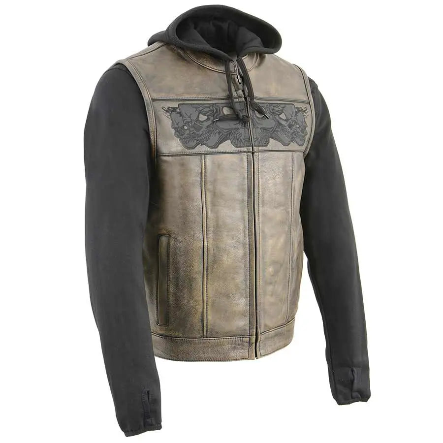 Open Road Men's Skull Hoodie Leather Vest — Boutique of Leathers/Open Road