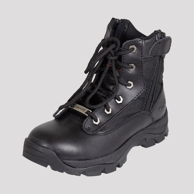 Open Road Women's Black Leather Tactical Lace-Up Boots with Side Zippers Entry