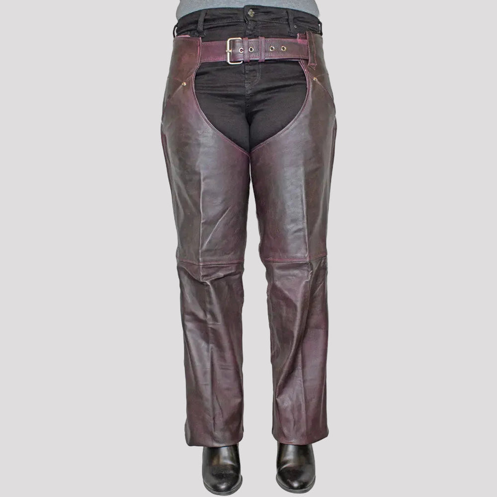 Open Road Women's Dark Purple Wash Leather Chaps — Boutique of Leathers/Open Road