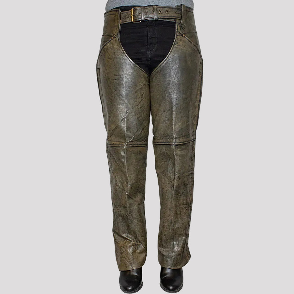 Open Road Women's Distressed Brown Leather Chaps — Boutique of Leathers/Open Road