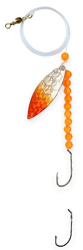Cuiller tournante double hameçon, feuille de saule – Leurre de pêche palette écailles orange