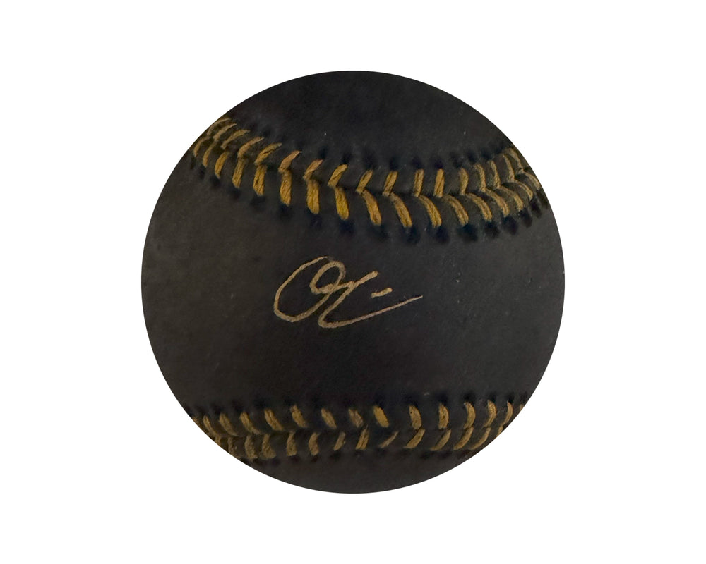 Balle de baseball officielle de la Ligue Majeure Rawlings noire autographiée par Owen Caissie