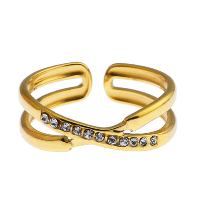 Bague MAZTA à double empilement et entrelacs sertie de zirconiums