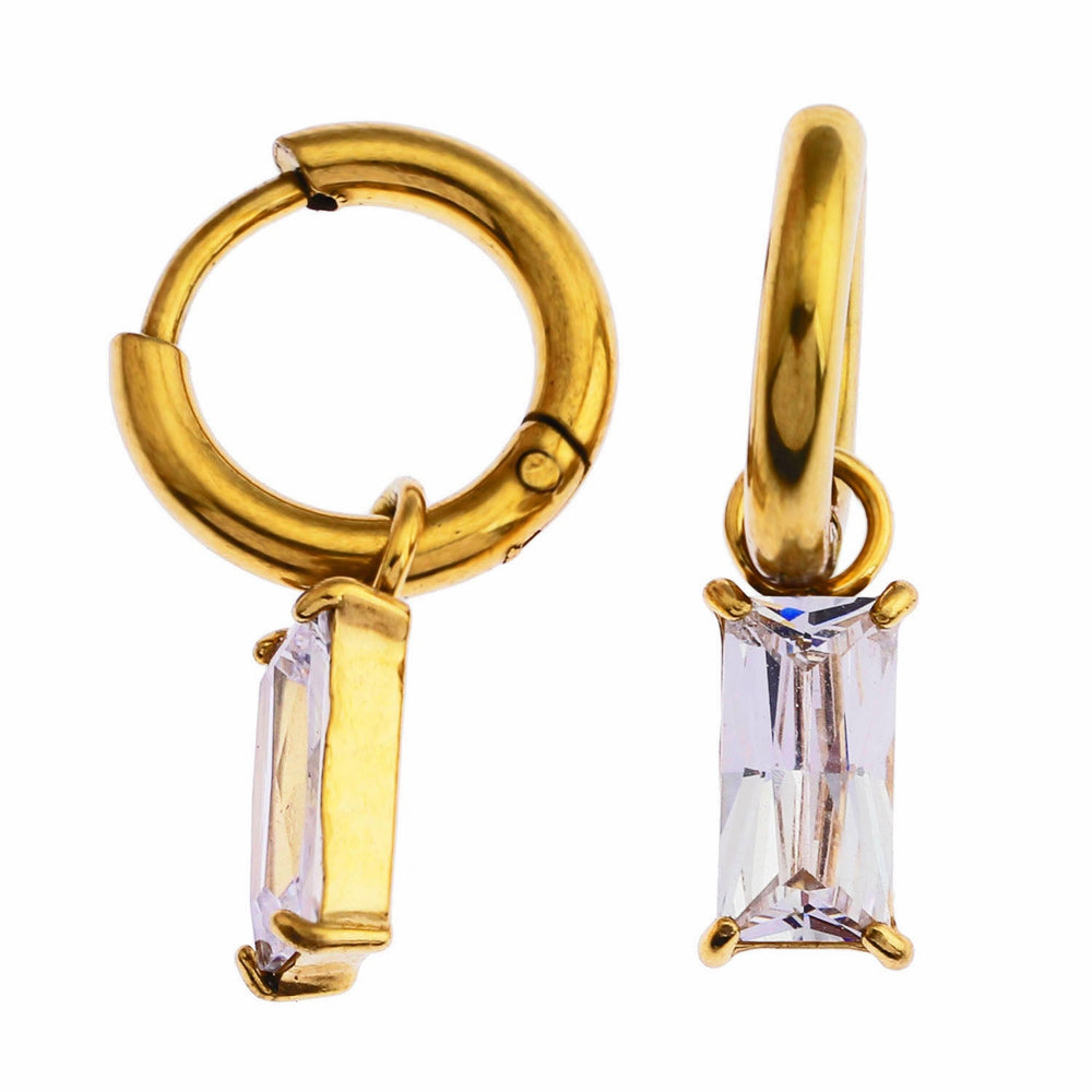 Boucles d'oreilles créoles CACA Gold : style vintage avec cristaux transparents enchâssés