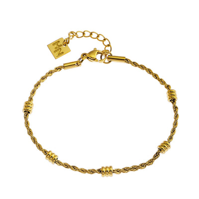 AMIENS Or : Bracelet à chaîne torsadée perlée