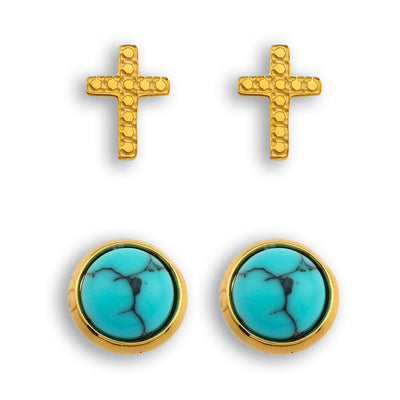 Ensemble de 2 paires de clous d'oreilles DORA
