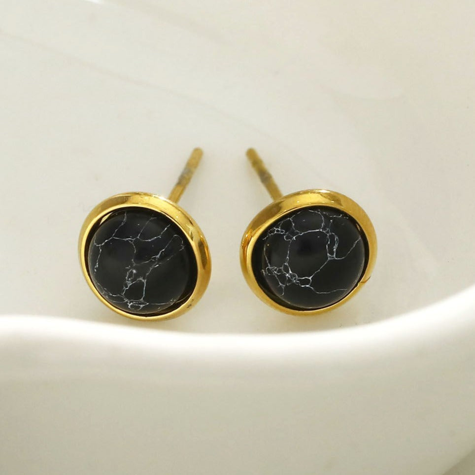 Boucles d'oreilles classiques en pierre naturelle CECILIA, noir