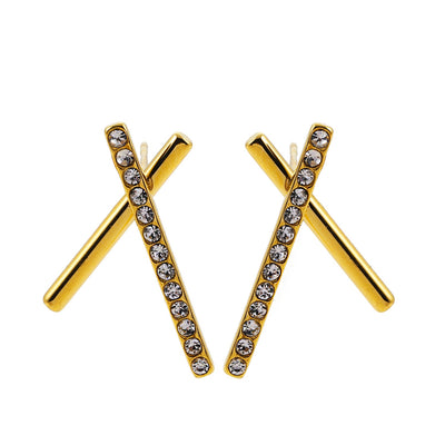 TESSA : Boucles d'oreilles clous Duo Bars entrecroisés avec pierres de zircone