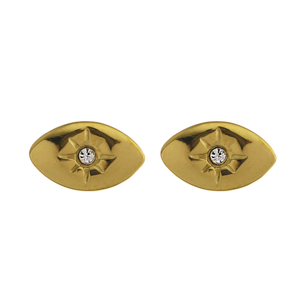 TINDRA : Boucles d'oreilles clous ovales en or avec zircone solitaire