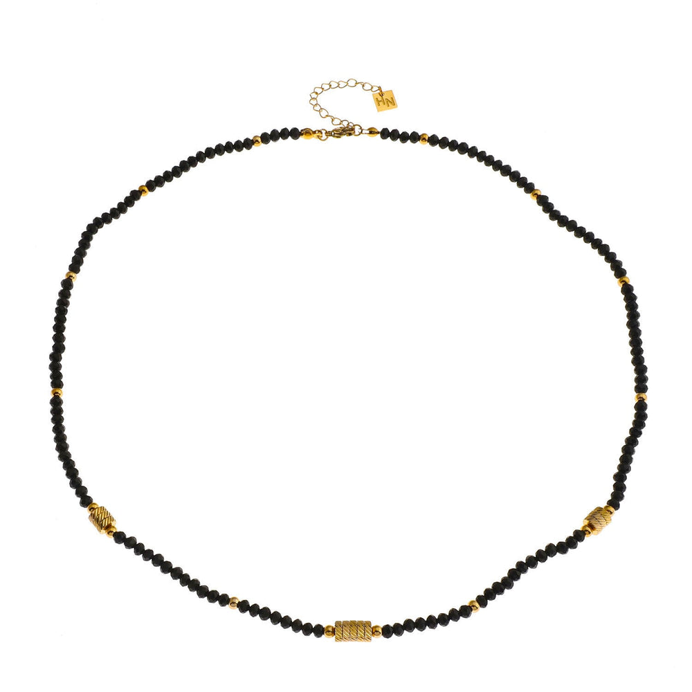 Collier TATIANA perles de cristal noir et or