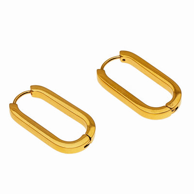 CHANDA Or : Boucles d'oreilles créoles rectangulaires à coins arrondis