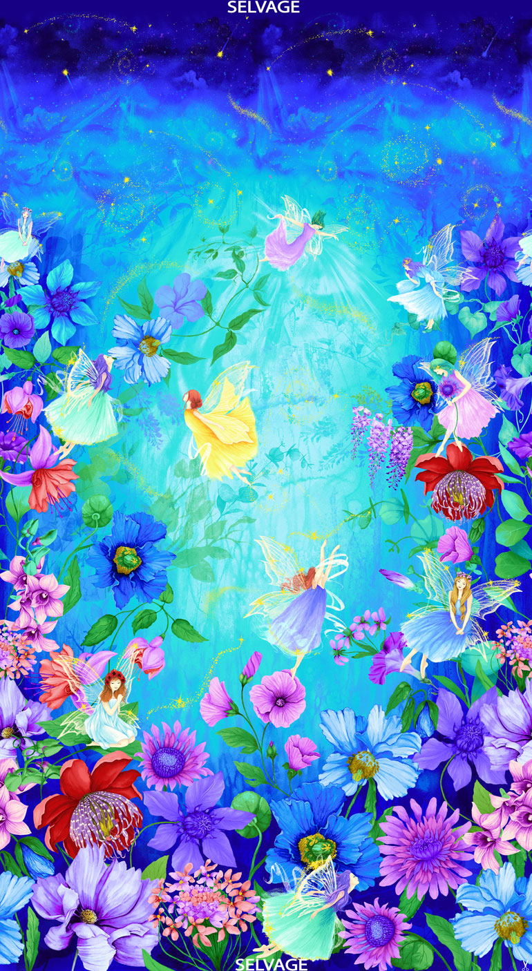 Fairy Fantasy by Chong A Hwang - Aqua Fairies -Panel #2 — Cottage Quilting Ltd.
