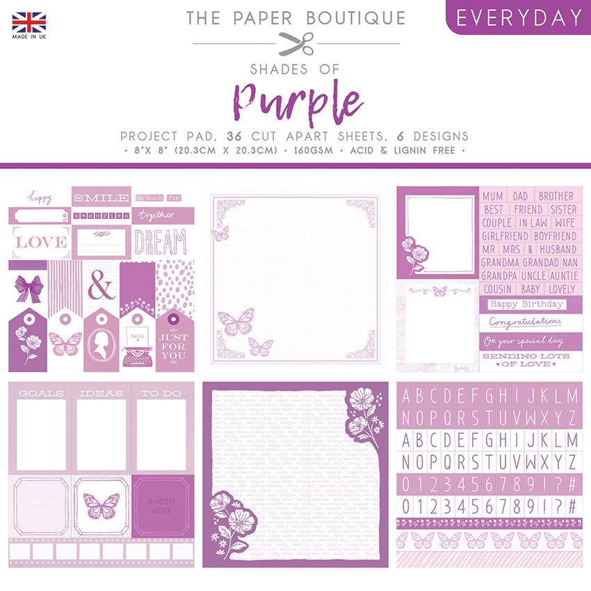 The Paper Boutique Quotidien - Nuances De - Violet Bloc de Projets 20,3 cm x 20,3 cm
