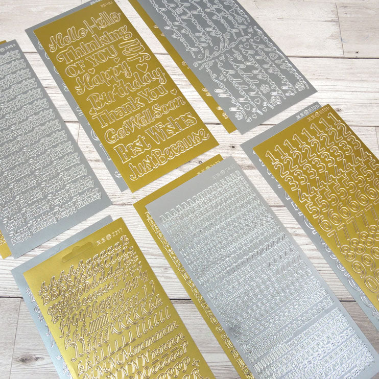 Autocollants à décoller - Lot de 8 - Sentiments, Alphabet et Chiffres