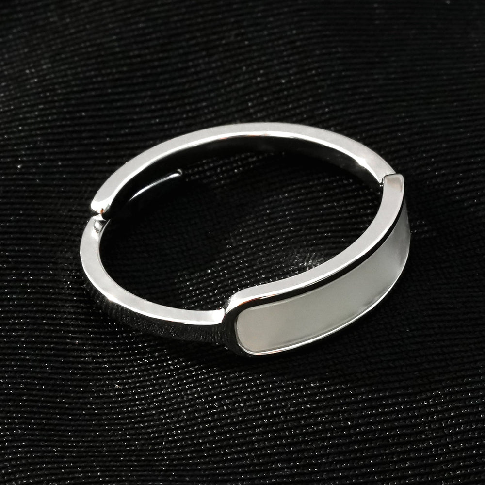 Bague PEILLON Or Blanc (Ton Argenté) : Anneau Minimaliste Moderne avec Incrustation de Nacre Naturelle