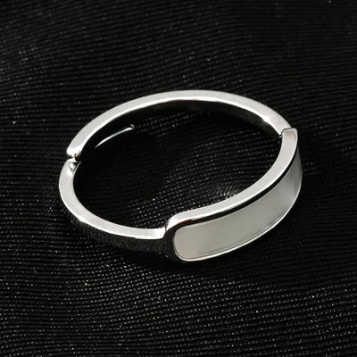 Bague PEILLON Or Blanc (Ton Argenté) : Anneau Minimaliste Moderne avec Incrustation de Nacre Naturelle