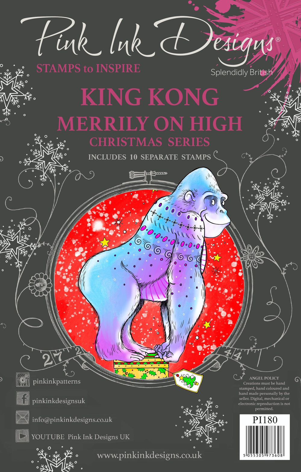 Pink Ink Designs King Kong Joyeux Noël 15,2 cm x 20,3 cm Lot de Tampons Transparents