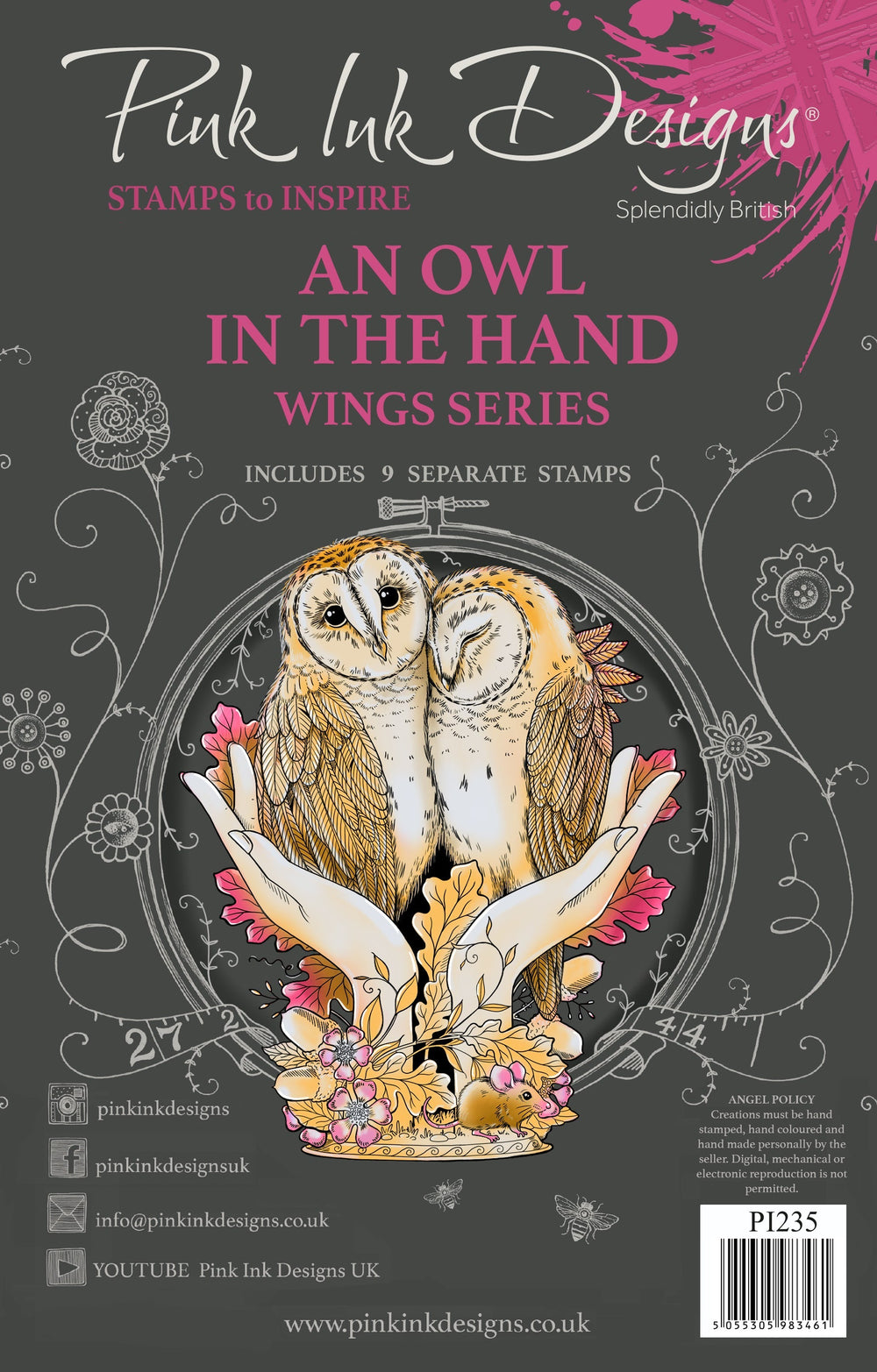 Pink Ink Designs – Tampons transparents « Un hibou dans la main » 6 x 8 po