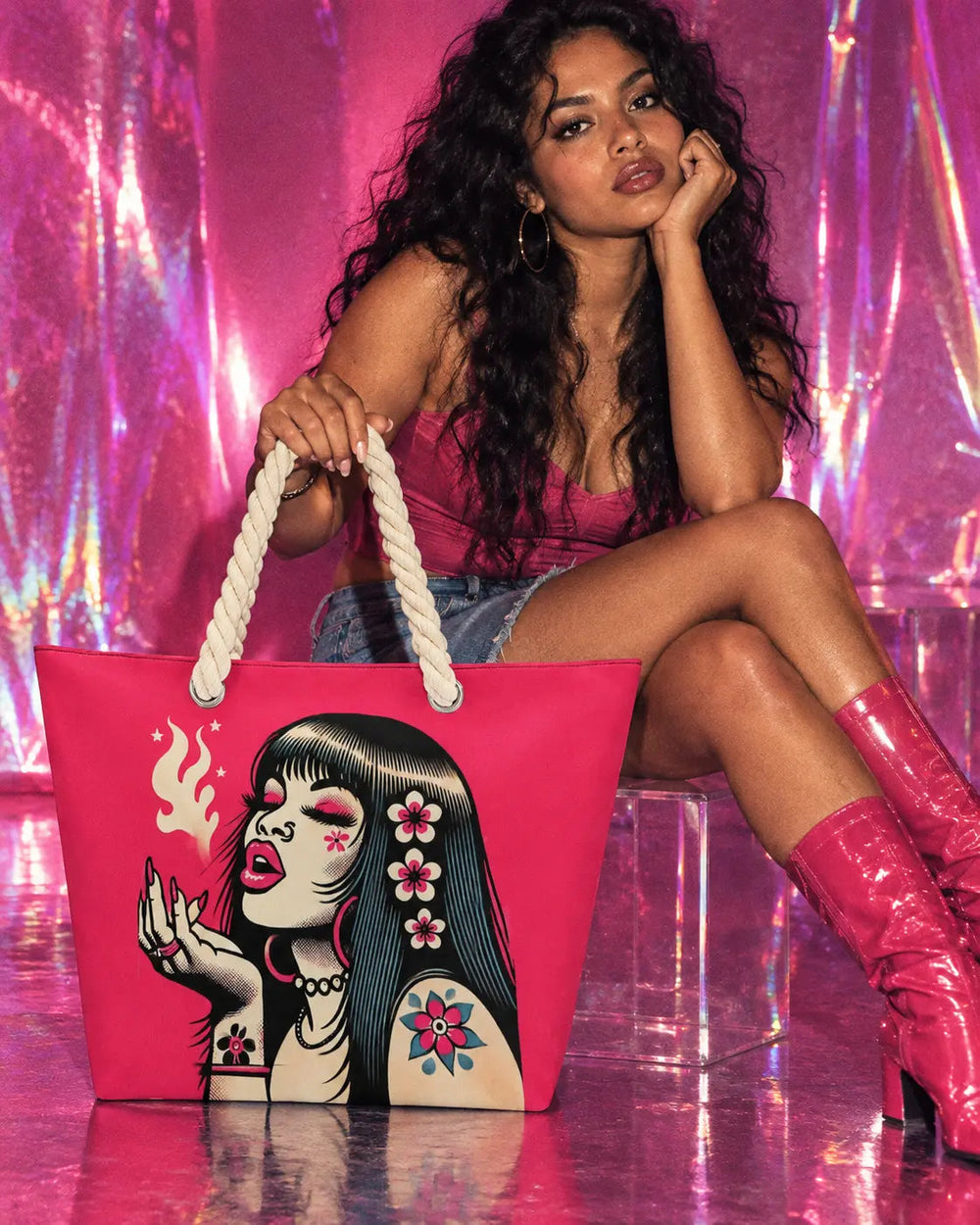 Sac fourre-tout en corde de chanvre Pink Diesel