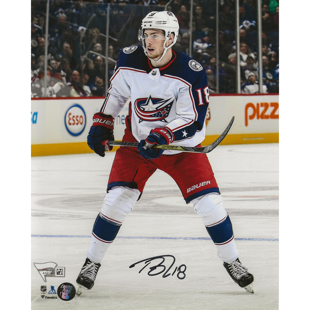 Photo 8x10 de Pierre-Luc Dubois des Blue Jackets de Columbus, autographe, format portrait