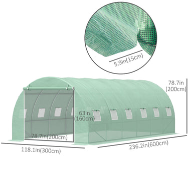 Outsunny 19.7'x9.8'x6.6' Large Walk-In Greenhouse Garden Plant Seed Growing Tunnel Shed Green