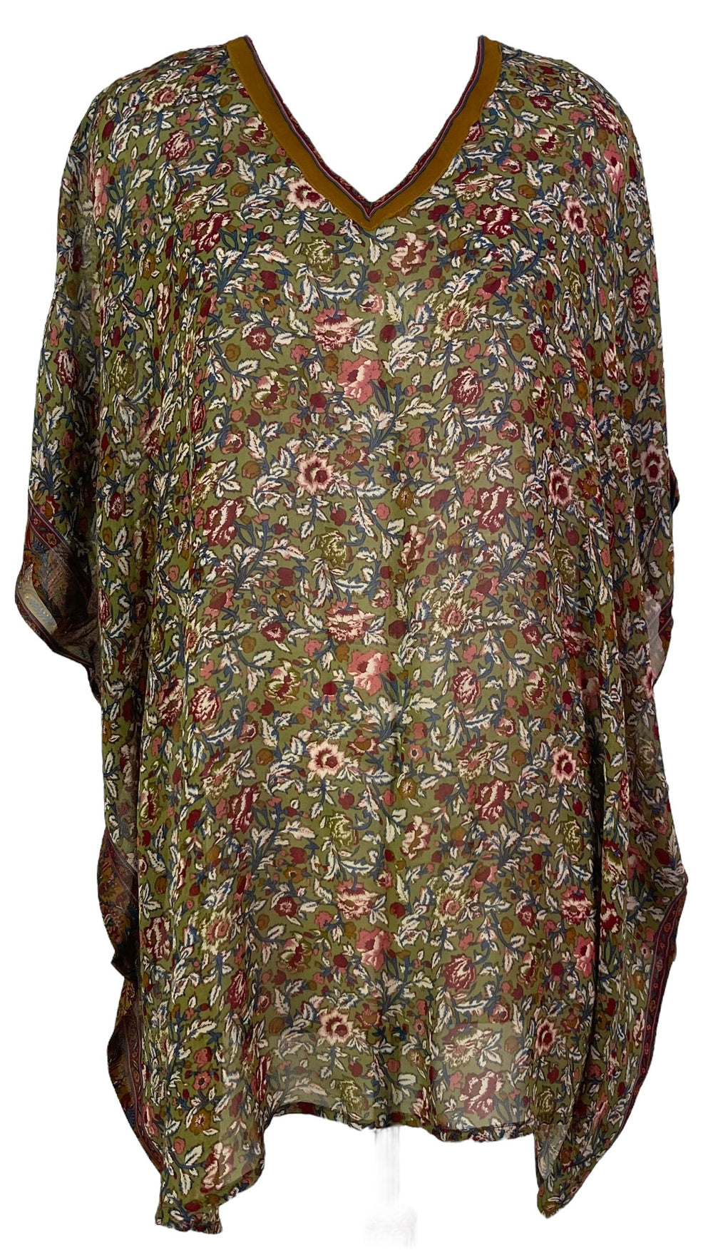 PRG6612 Kaftan Court Avatar en Soie Pure Transparente sans Fentes