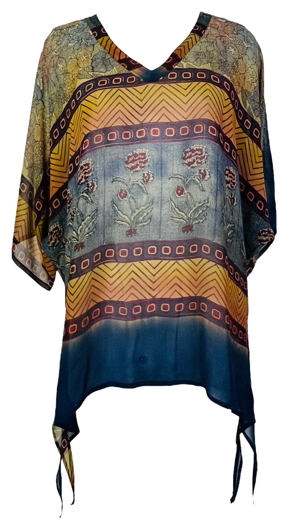 PRG7633 Tunique Longue en Soie Pure Sheer Avatar avec Liens Latéraux
