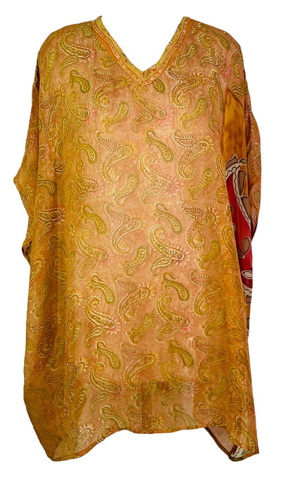 PRG7488 Kaftan tunique courte en pure soie Avatar transparente sans fentes