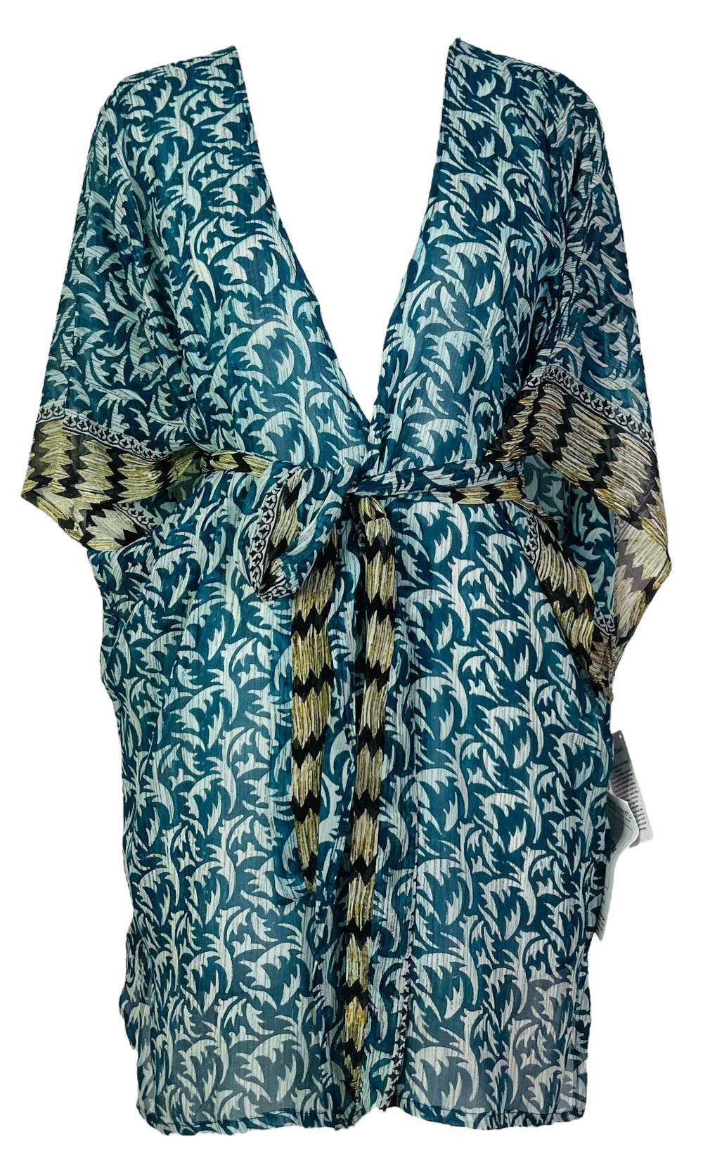 Veste style kimono PRG7490 en pure soie transparente avec ceinture