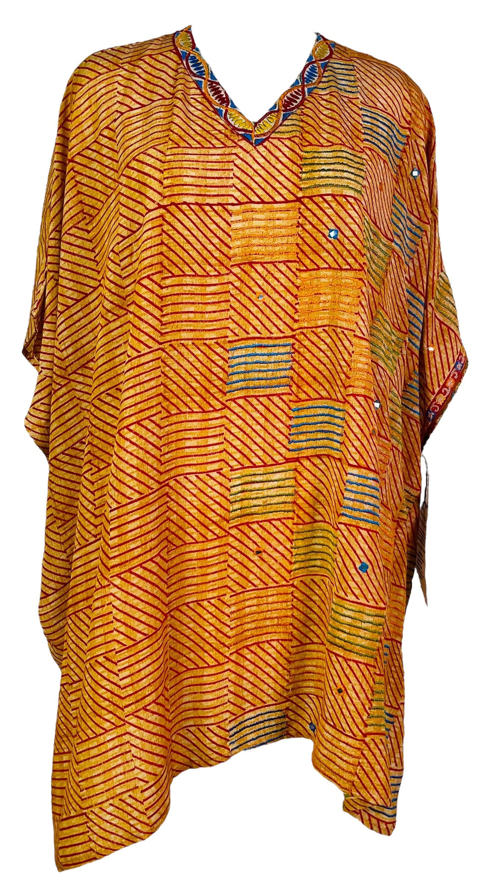PRC7303 Kaftan tunique courte en pure soie Avatar avec fentes