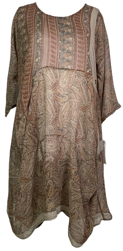 PRG7824 Sheer Avatar Pure Silk Sculptural Long Tunic Dress