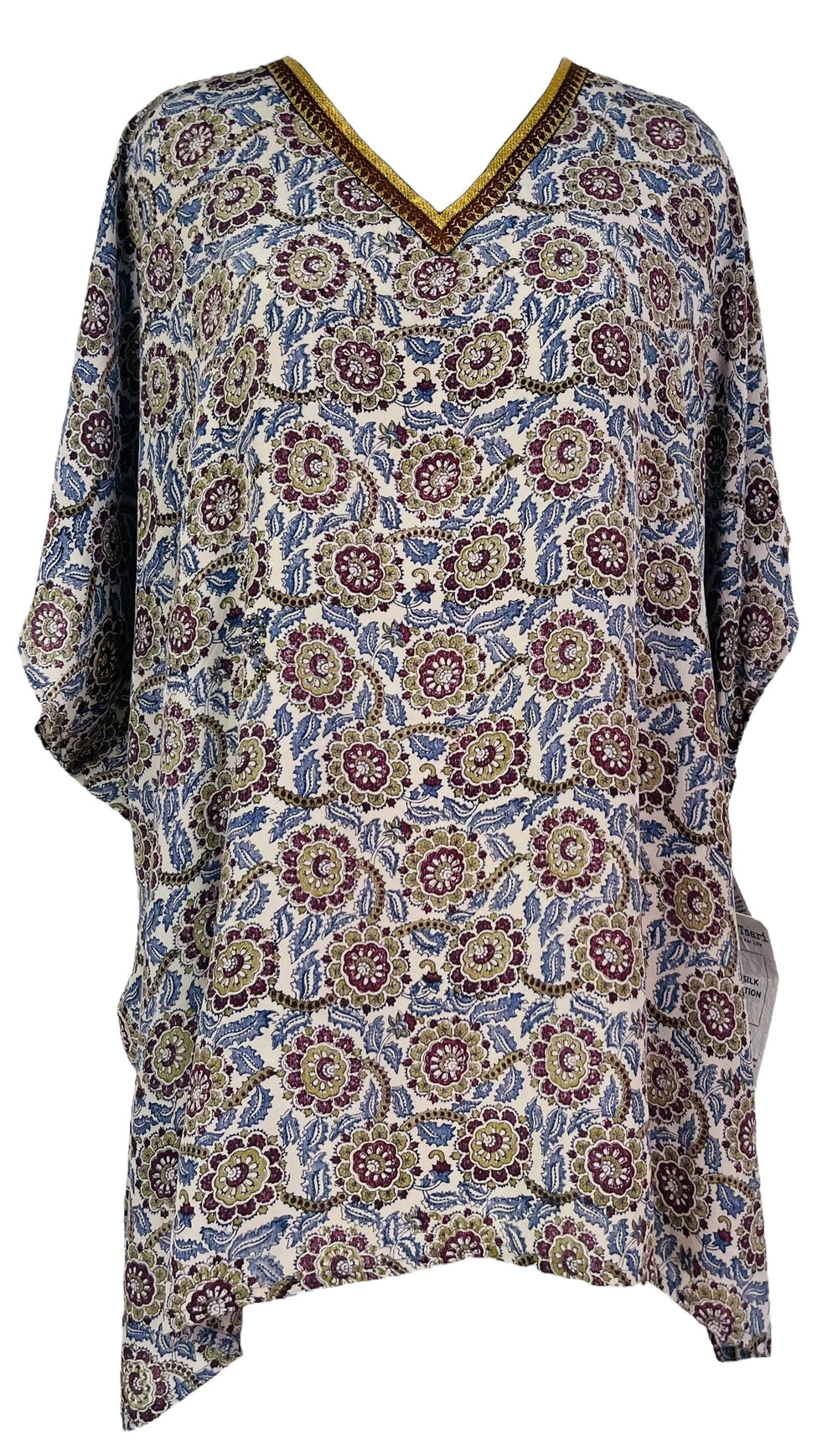 PRC7308 Kaftan tunique courte en pure soie Avatar avec fentes