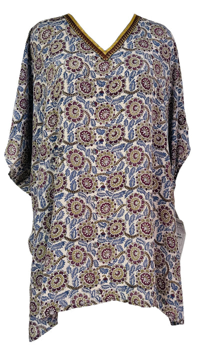 PRC7308 Kaftan tunique courte en pure soie Avatar avec fentes