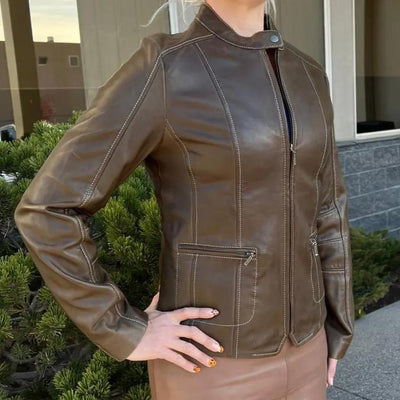 Women's Snap Collar Lamb Leather Jacket