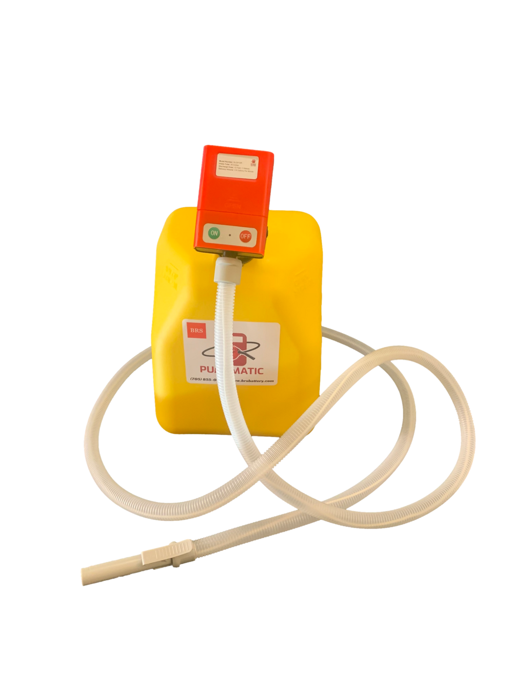 KIT COMBO PUMPMATIC TUYAU DE 12 PIEDS + BIDON DE DIESEL JAUNE DE 5 GALLONS - 12,1 LPM - ESSENCE, DIESEL, KÉROSÈNE