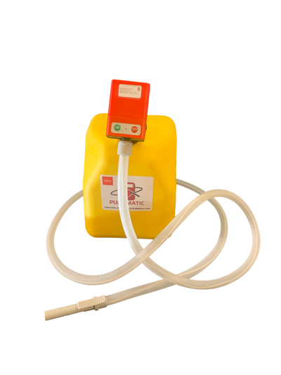 KIT COMBO PUMPMATIC TUYAU DE 12 PIEDS + BIDON DE DIESEL JAUNE DE 5 GALLONS - 12,1 LPM - ESSENCE, DIESEL, KÉROSÈNE