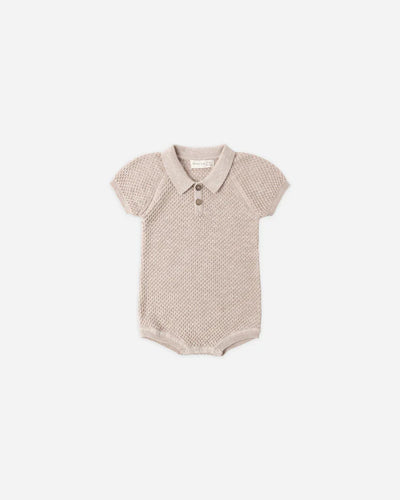 Knit Polo Romper | Heathered Latte | Quincy Mae