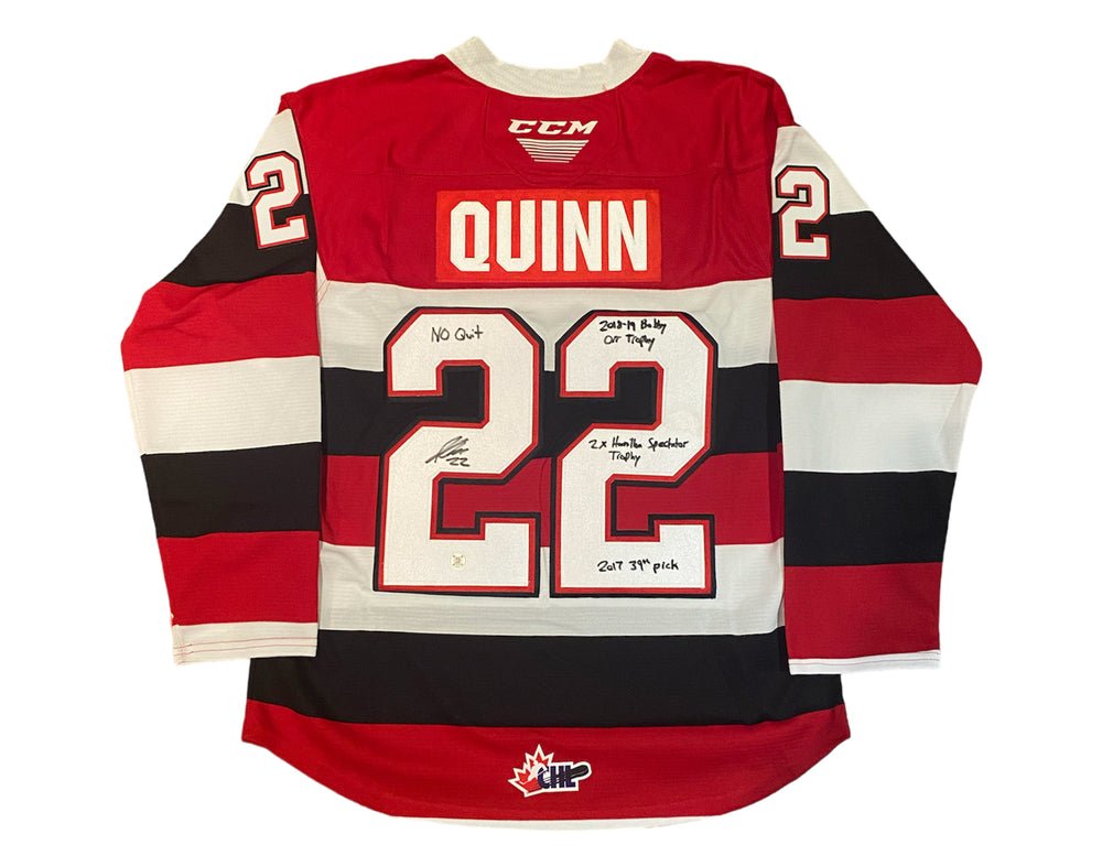 Maillot Jack Quinn dédicacé des 67 d'Ottawa, réplique domicile CCM, multi-inscriptions