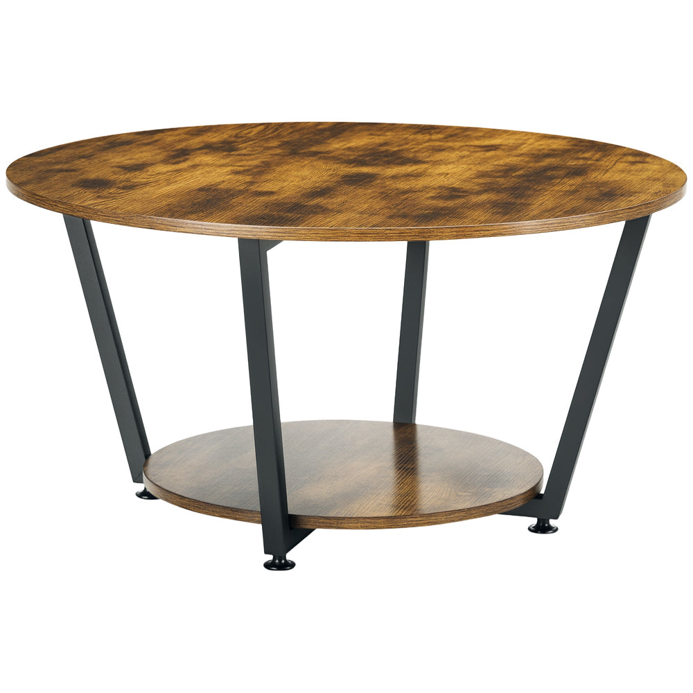 Matt Round Coffee Table with Storage Shelf-Rustic Brown