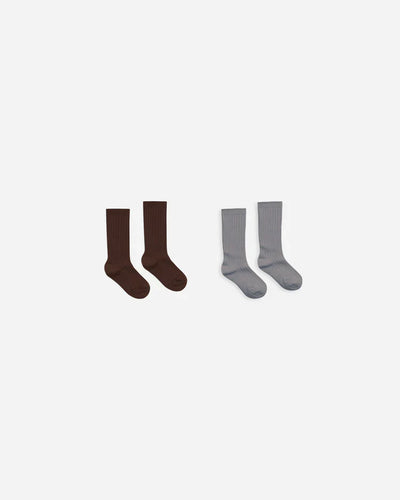 Chaussettes côtelées | Brun, Bleu Poussiéreux | Rylee & Cru