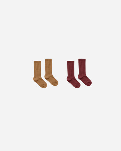 Chaussettes côtelées | Doré, Bordeaux | Rylee & Cru