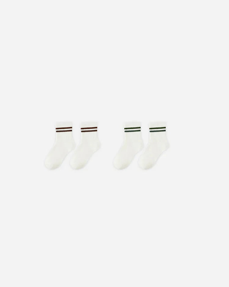 Stripe Socks, Set of 2 | Brown + Green  Stripe | Rylee & Cru