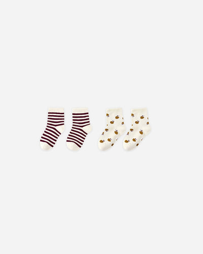 Jacquard Socks, 2-pack | Burgundy Stripe, Apple | Rylee & Cru