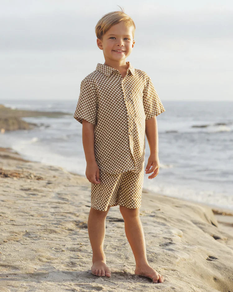 Chemise à manches courtes et col | Carreaux Ocre | Rylee & Cru