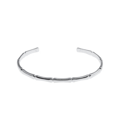 RENEE Argent (Or Blanc) : Bracelet jonc de luxe en bambou – Design minimaliste élégant inspiré de la nature