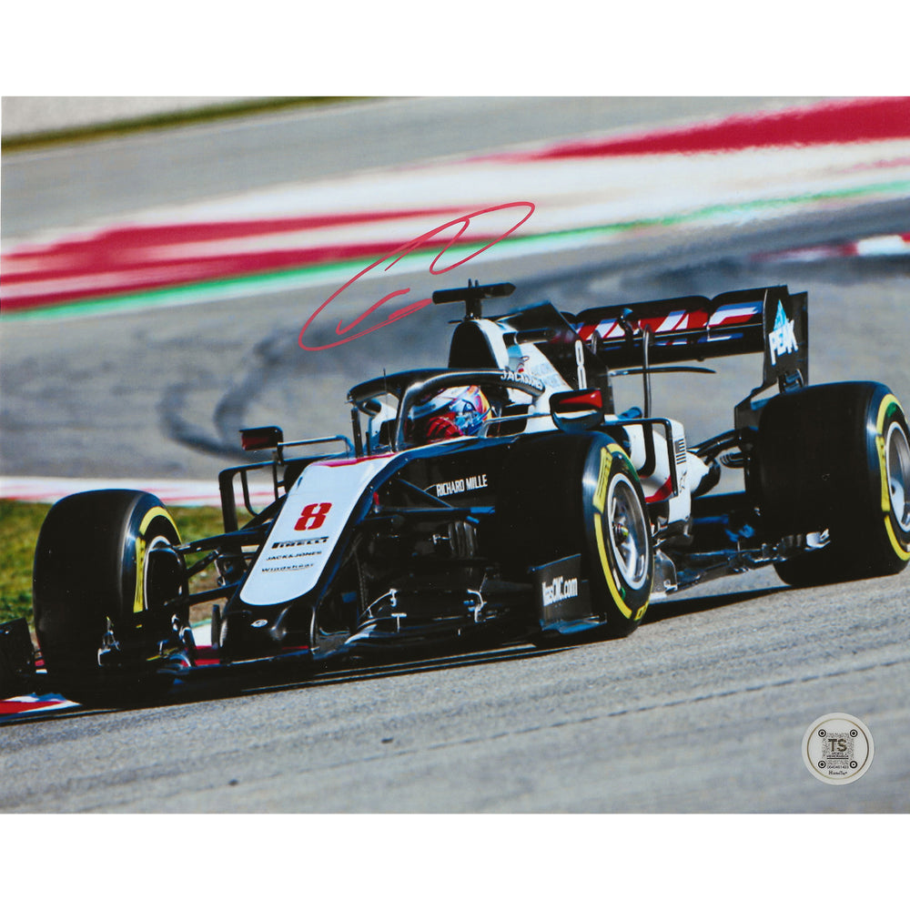 Photo Romain Grosjean dédicacée Formule 1 Haas 20x25 cm