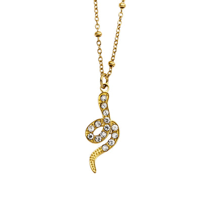 Collier chaîne perlé RIHANNA avec pendentif serpent en zircone pavée, couleur or