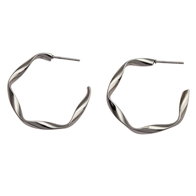 RIMINI Silver (White Gold): Sculpted Twist Hoop Earrings